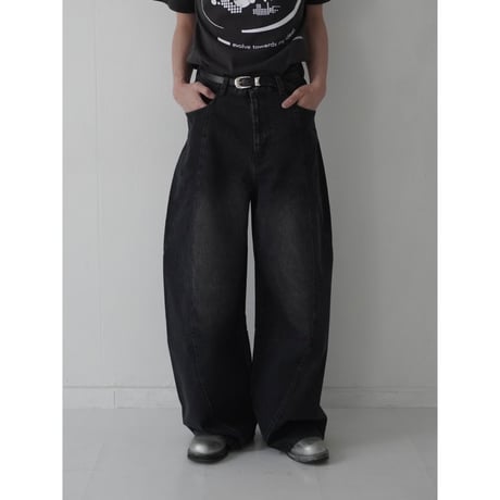 curve wide denim pants【black】