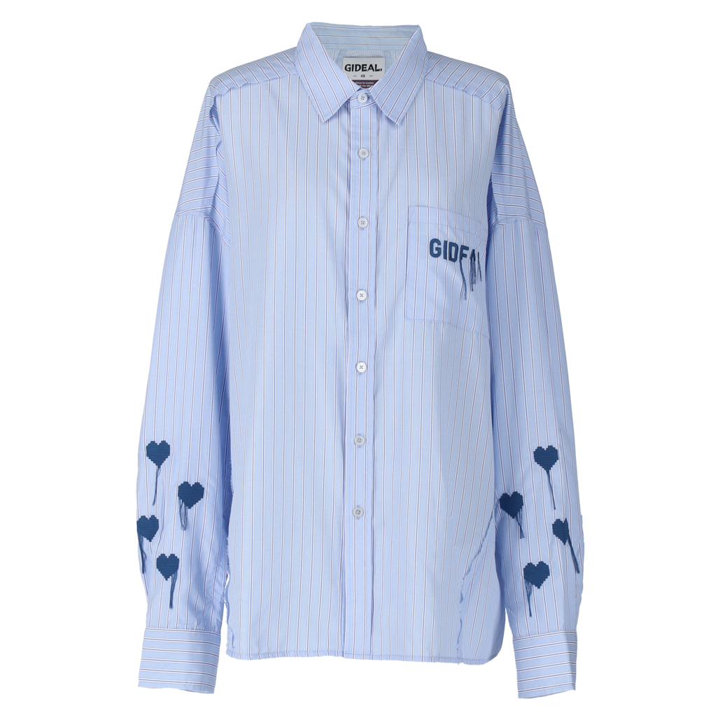 switching stripe embroidery shirt【light blue】 |