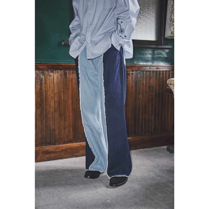 fringe wide flare pants【indigo】 | GIDEAL