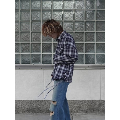 side string  damage check shirt【navy】
