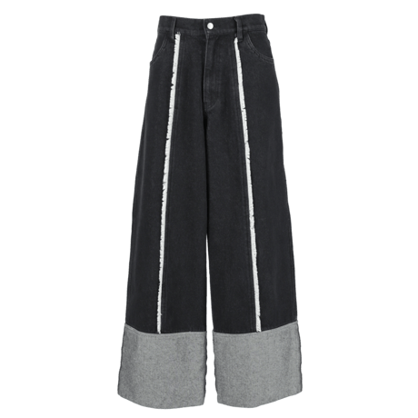 switching fringe wide denim pants【dark gray】