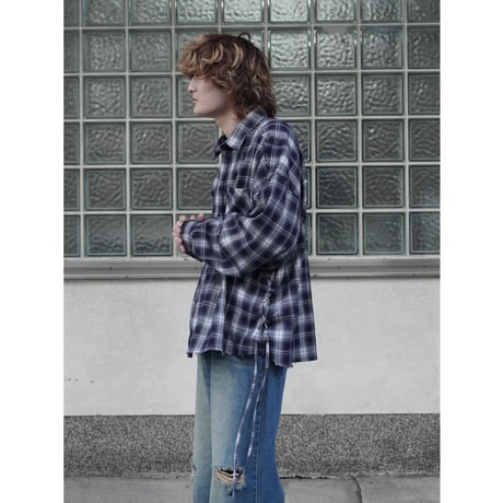 side string  damage check shirt【navy】