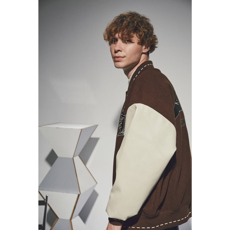 switching sleeve stadium jumper【brown】 | GIDEAL. switching sleeve stadium jumper【brown】 | GIDEAL.