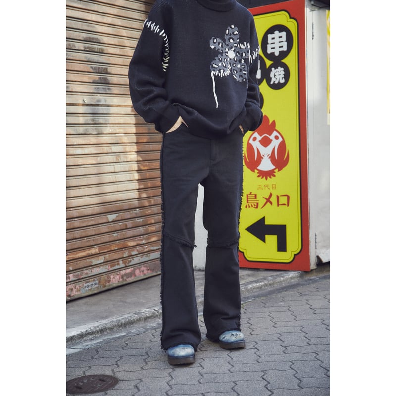 fringe flare denim pants【black】 | GIDEAL. fringe flare denim pants【black】 | GIDEAL.