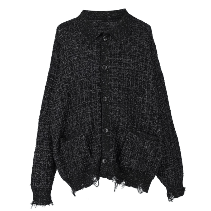 clash lamé tweed knit cardigan【black】 | GIDEAL 