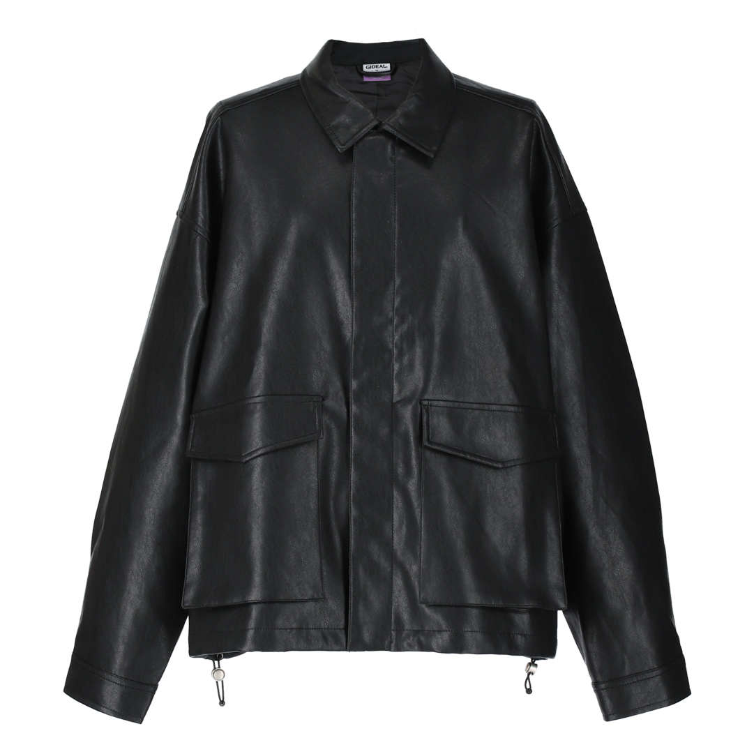 synthetic leather short jacket【black】