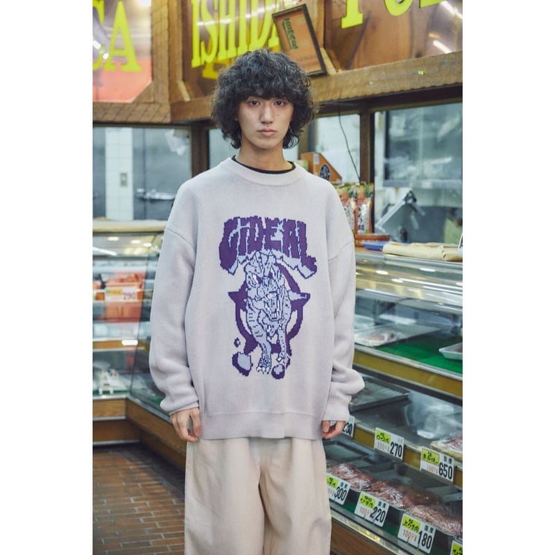 dinosaur jacquard knit【gray】 | GIDEAL.