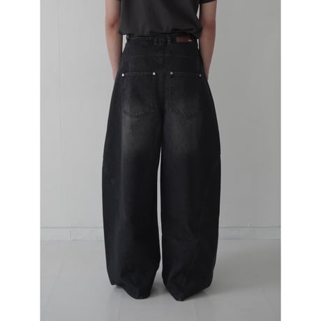 curve wide denim pants【black】