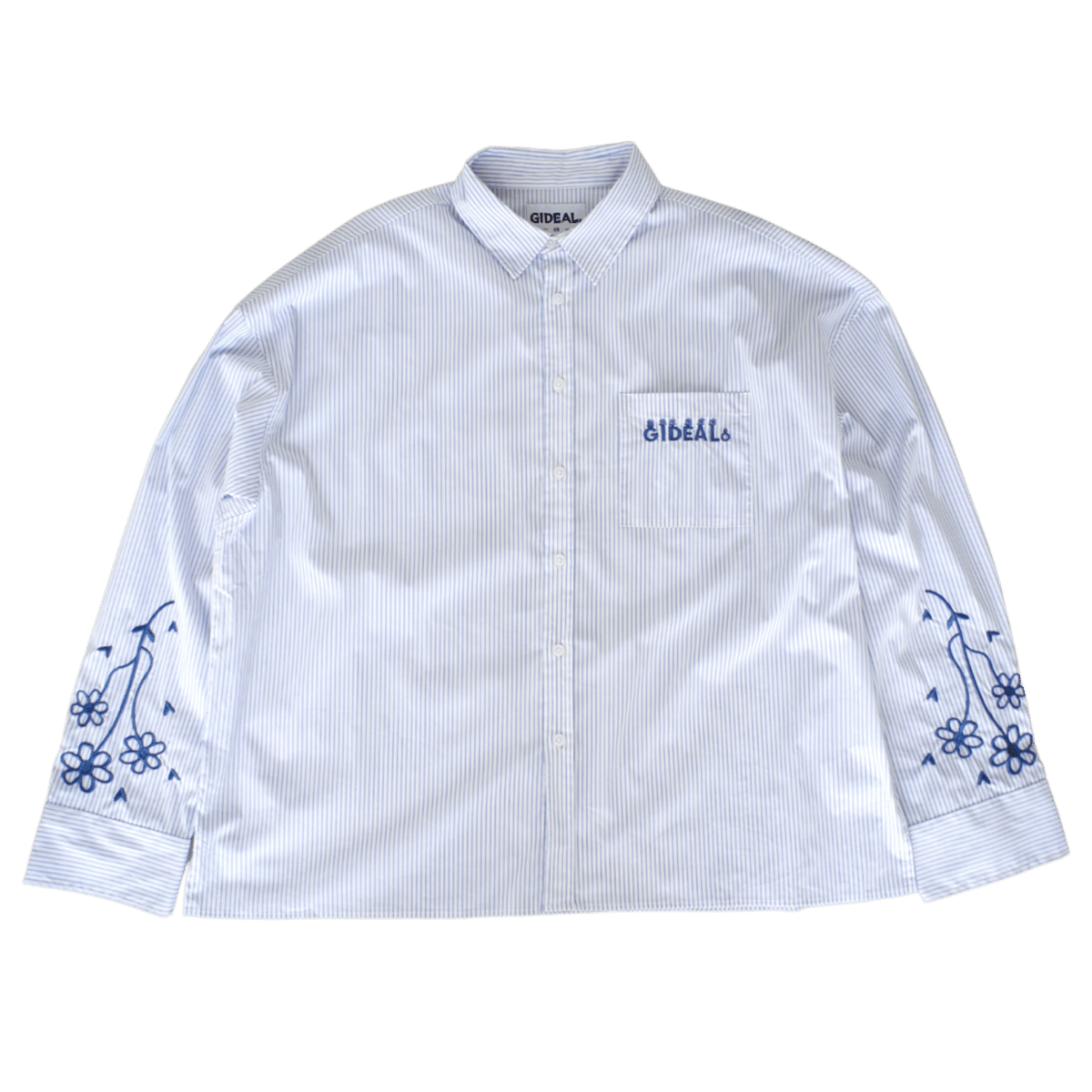 flower embroidery stripe shirt【white】 | GIDEAL