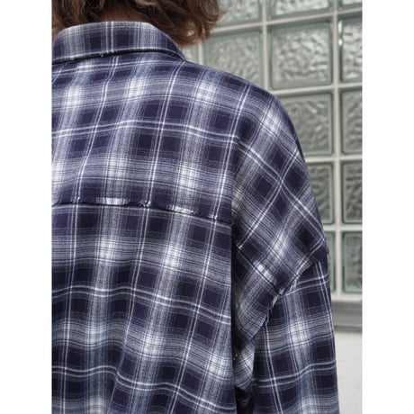 side string  damage check shirt【navy】
