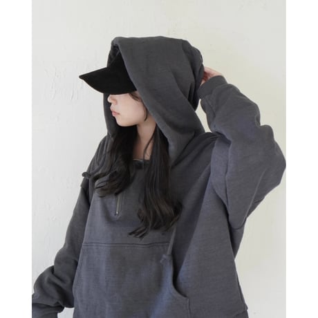 half zip sweat hoodie【black】