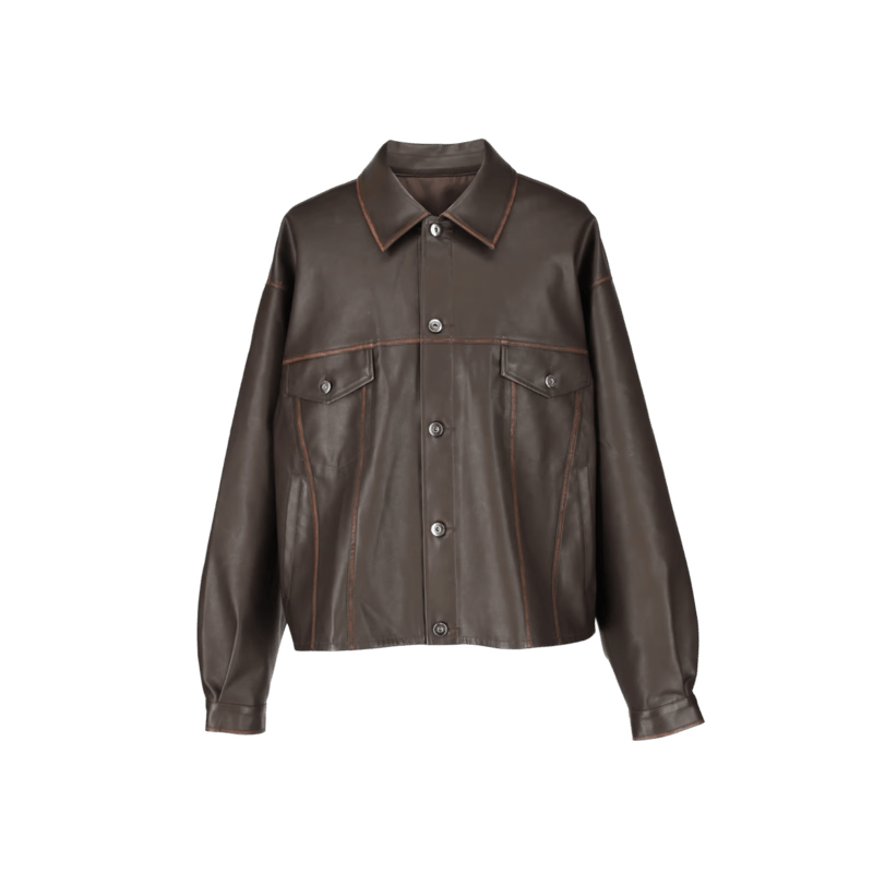 aging synthetic leather jacket【brown】 | GIDEAL