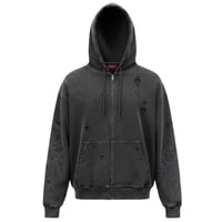 stone wash damage zip hoodie【black】