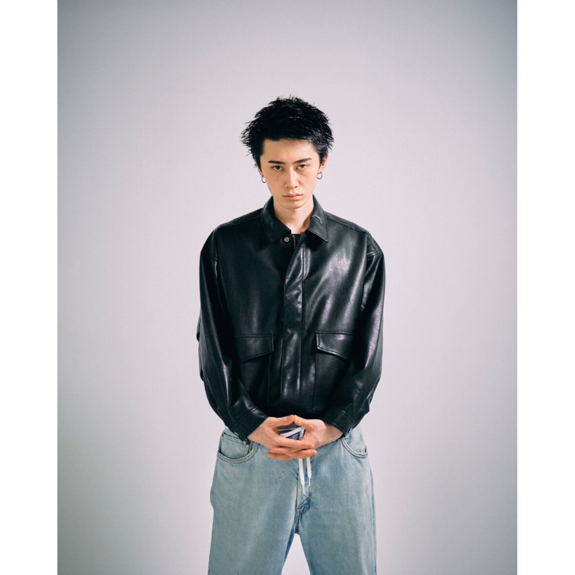 synthetic leather short jacket【black】 | GIDEAL
