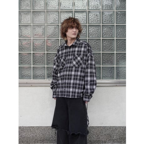 side string  damage check shirt【black】
