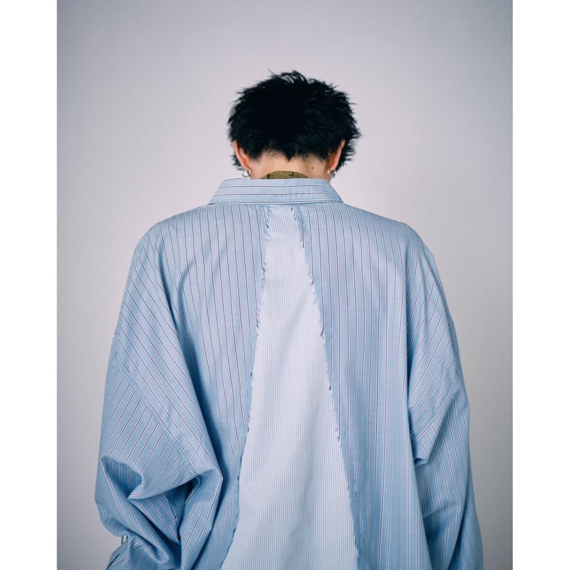 switching stripe embroidery shirt【deep blue】 | 