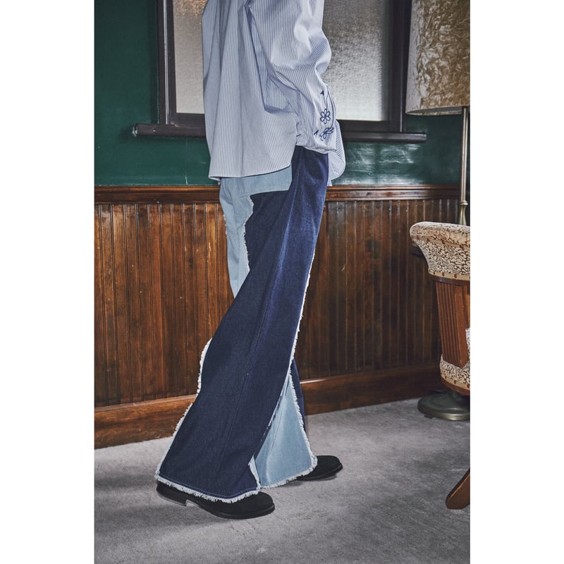 fringe wide flare pants【indigo】 | GIDEAL.