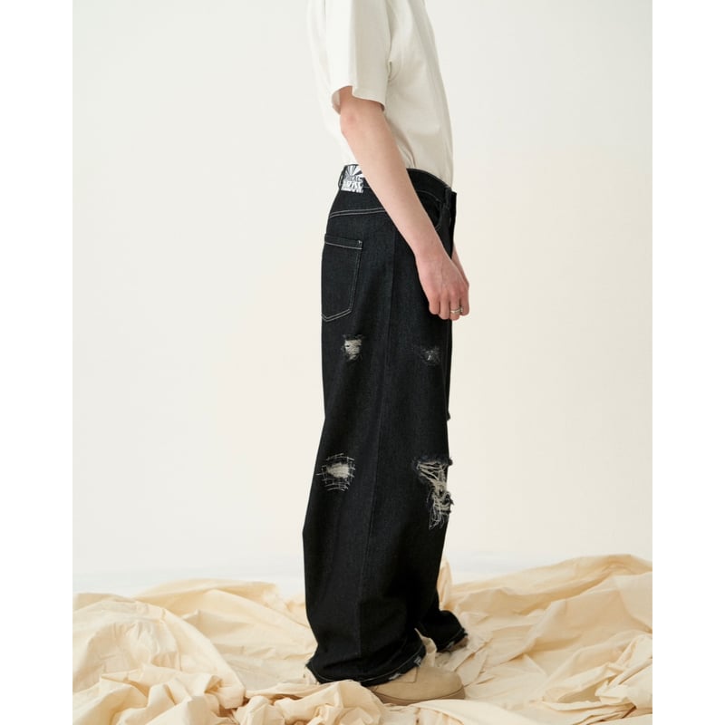 clash lamé denim pants【black】 | GIDEAL