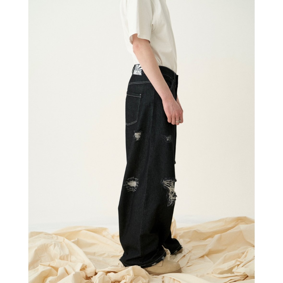 clash lamé denim pants【black】 | GIDEAL