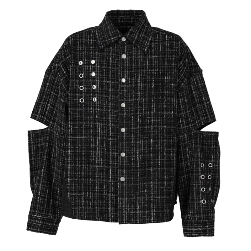 tweed lace up shirt【black】 | GIDEAL