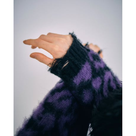 leopard mohair clash knit cardigan【purple】