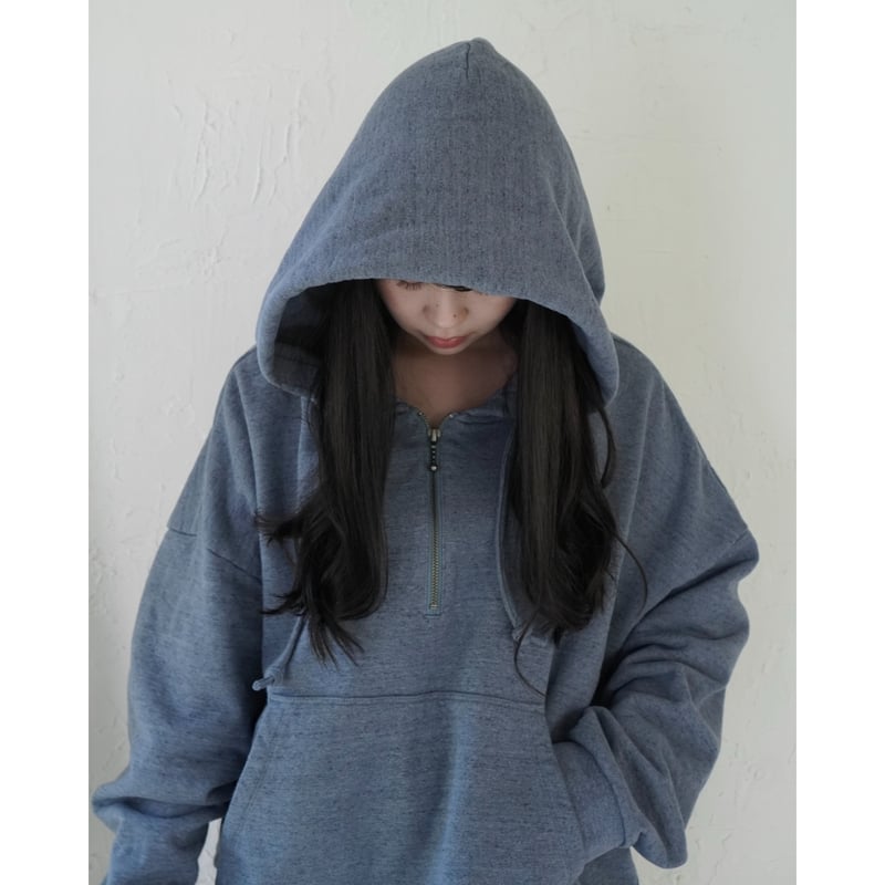 青、パープル系　ボーダー裏毛 half zip sweat hoodie【blue】 | GIDEAL.