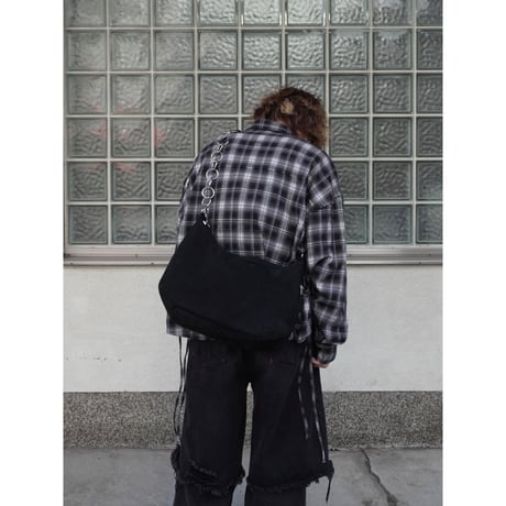 side string  damage check shirt【black】