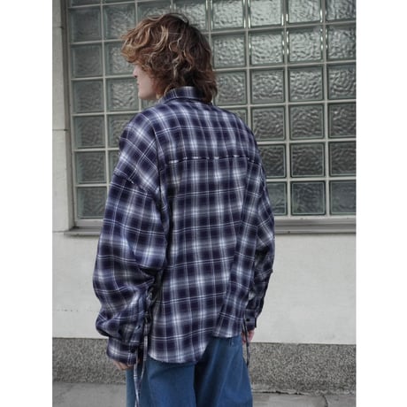 side string  damage check shirt【navy】