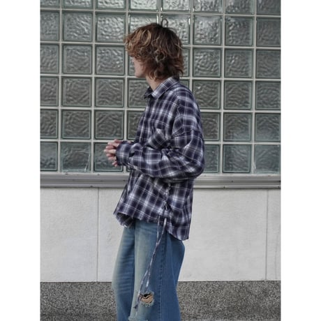 side string  damage check shirt【navy】
