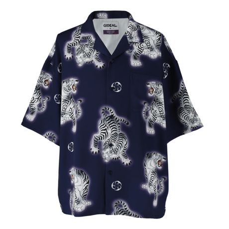ukiyo-e tiger open collar shirt【navy】