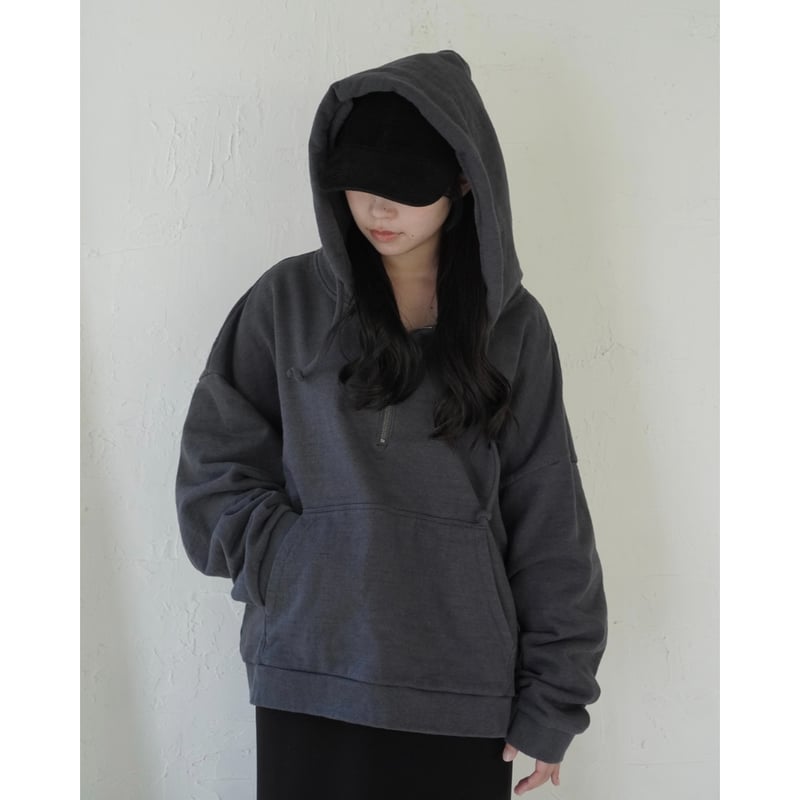 half zip sweat hoodie【black】 | GIDEAL.