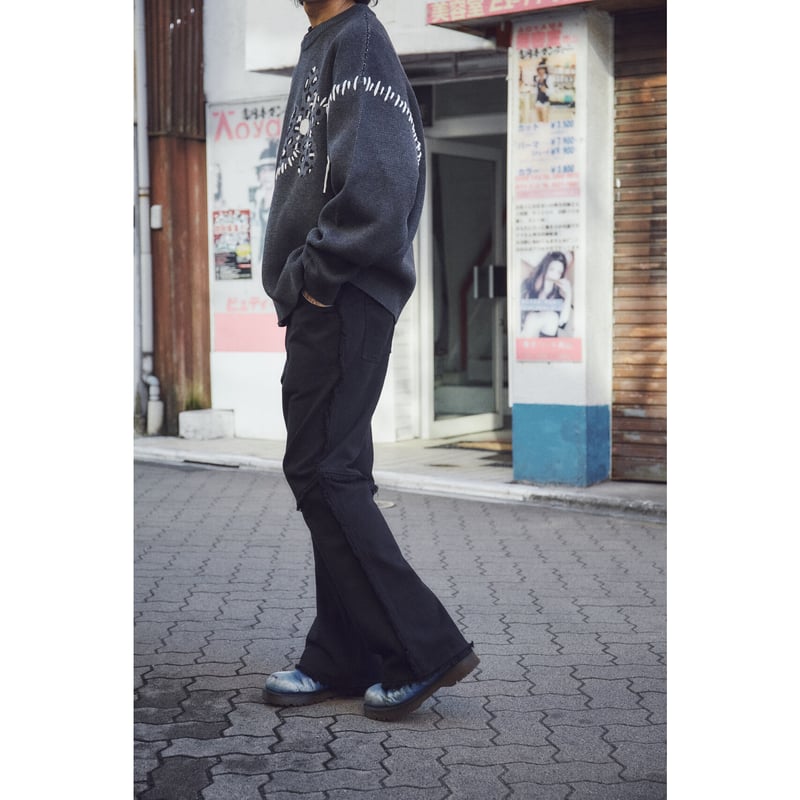 fringe flare denim pants【black】 | GIDEAL. fringe flare denim pants【black】 | GIDEAL.