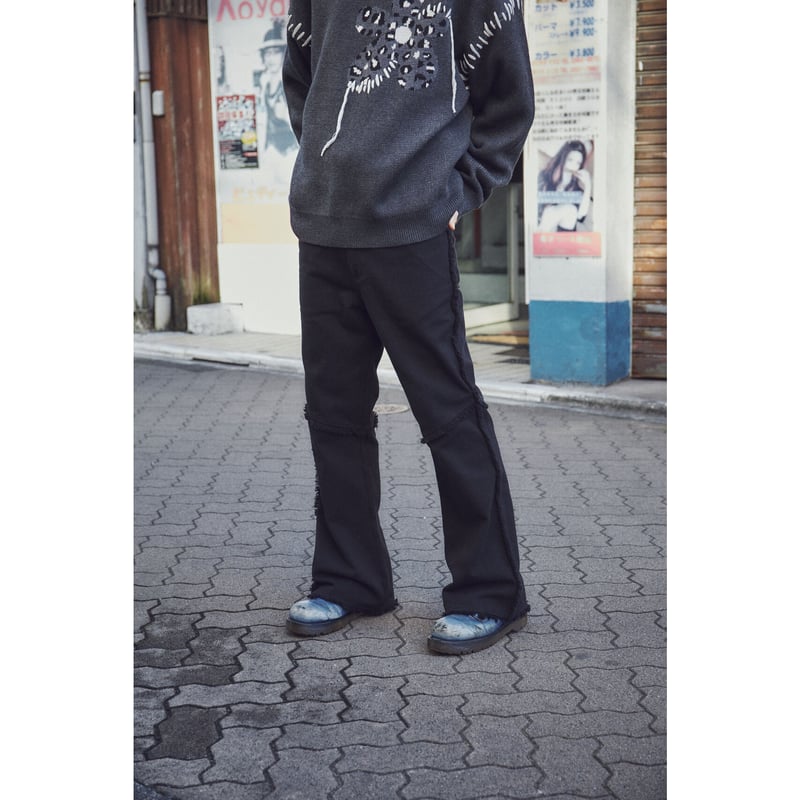 fringe flare denim pants【black】 | GIDEAL.