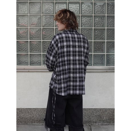 side string  damage check shirt【black】
