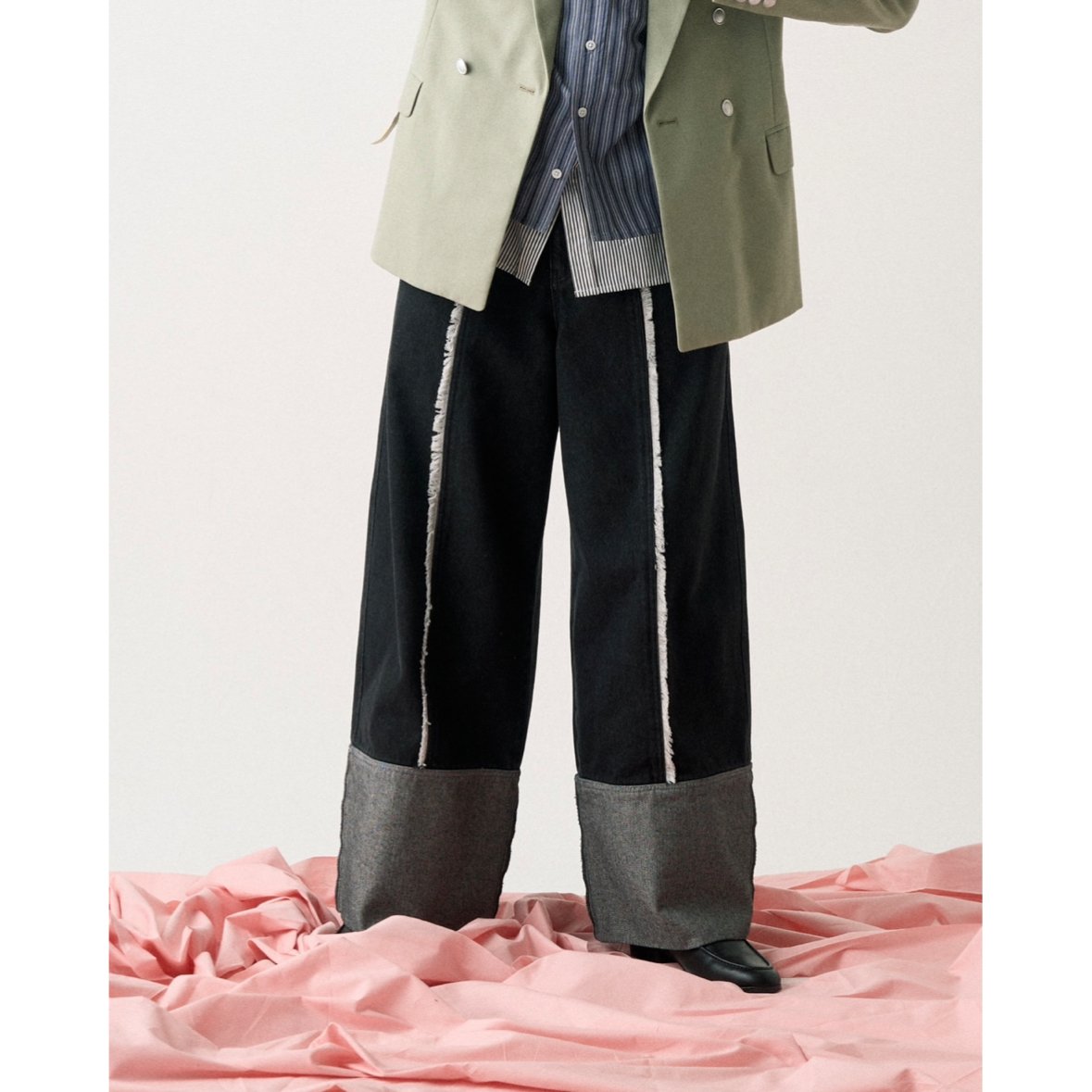switching fringe wide denim pants【dark gray】 | switching fringe wide denim pants【dark gray】 |