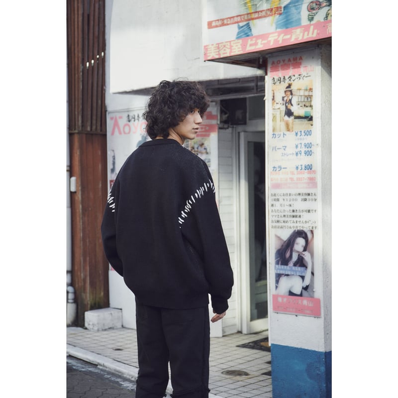 leopard flower accent stitch knit【black】 | GIDEAL.