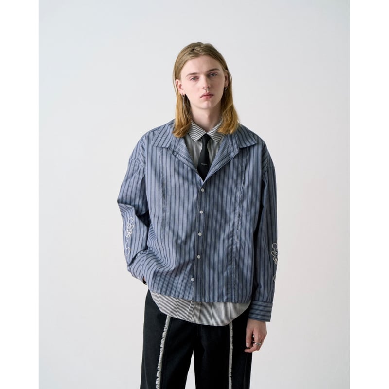 layered stripe shirt【gray】 | GIDEAL