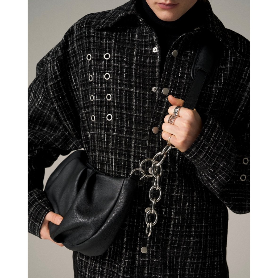 gideal黒 レザー ショルダーバッグ