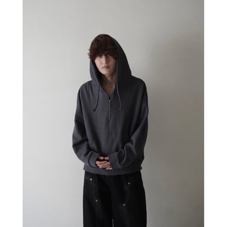 half zip sweat hoodie【black】