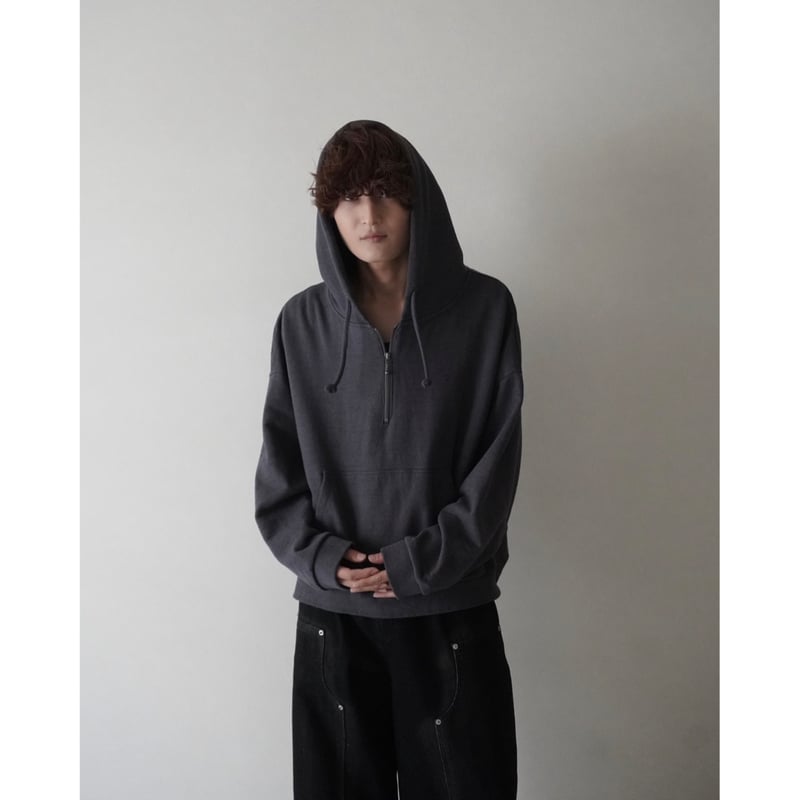 half zip sweat hoodie【black】 | GIDEAL.