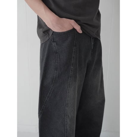 curve wide denim pants【black】