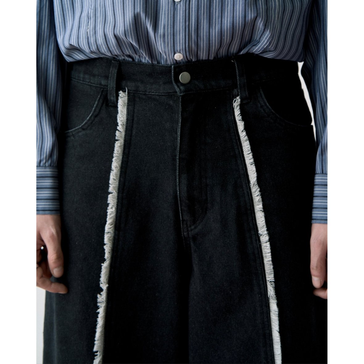 switching fringe wide denim pants【dark gray】 |