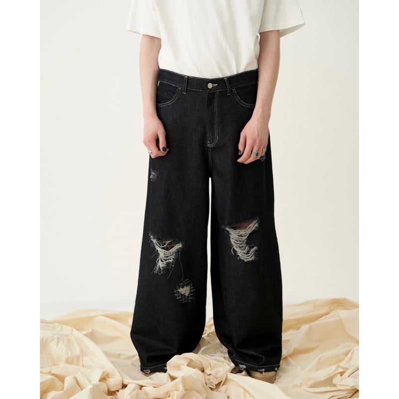 clash lamé denim pants【black】 | GIDEAL