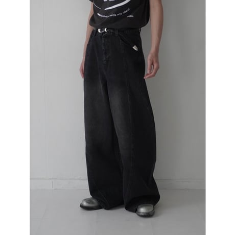 curve wide denim pants【black】