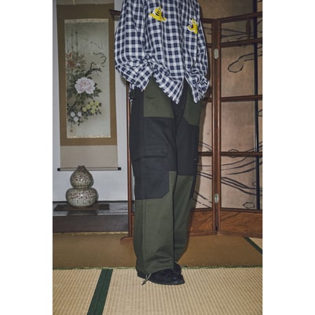 switching cotton 6pocket pants【black & khaki】