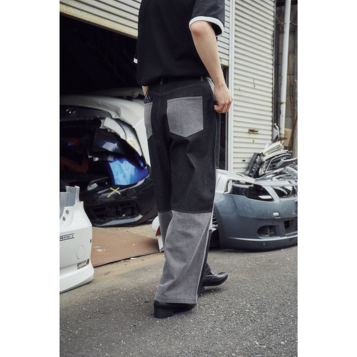 switching wide straight denim pants【gray】 | GID switching wide straight denim pants【gray】 | GID