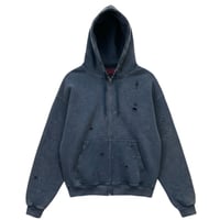 stone wash damage zip hoodie【blue】