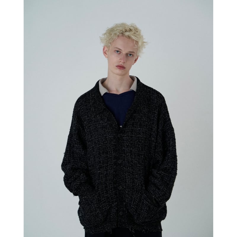 clash lamé tweed knit cardigan【black】 | GIDEAL 