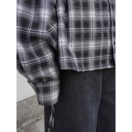 side string  damage check shirt【black】