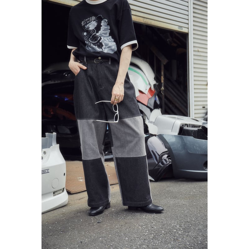 switching wide straight denim pants【gray】 | GID switching wide straight denim pants【gray】 | GID